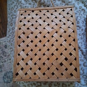 Handwoven Natural Brown Wood Wall Basket - Decorative Hanging Accent